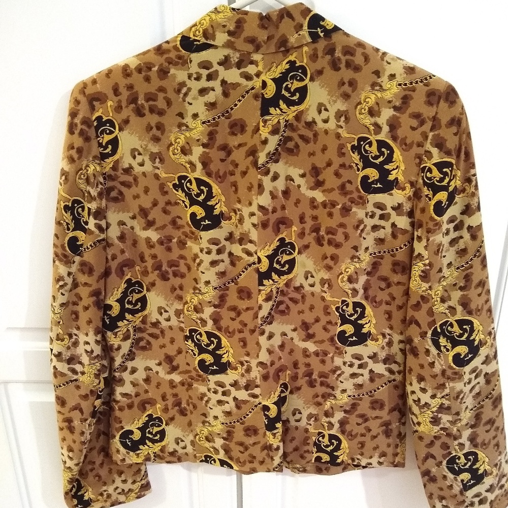 100% Silk Leopard and gold chain print zip jacket